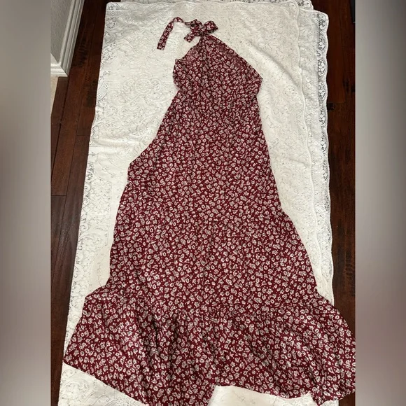 Pretty Garden one shoulder Floral Red Midi Dress. M western. Cottagecore prairie - Picture 4 of 5